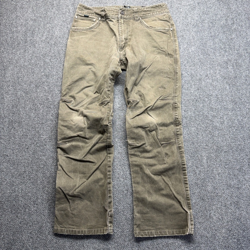 Kuhl Rydr Pants Mens 32x30 Faded Olive Green Cotton Articulated Knee Hiking